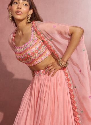 Aneesh Agarwaal-Rose Pink Wrap Skirt With Blouse And Jacket-INDIASPOPUP.COM