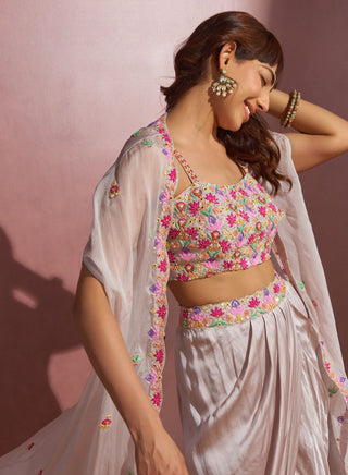 Aneesh Agarwaal-Grey Wrap Skirt With Bustier And Jacket-INDIASPOPUP.COM