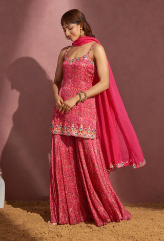 Aneesh Agarwaal-Pink Paisley Strap Kurta Sharara Set-INDIASPOPUP.COM