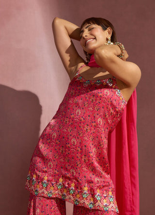 Aneesh Agarwaal-Pink Paisley Strap Kurta Sharara Set-INDIASPOPUP.COM