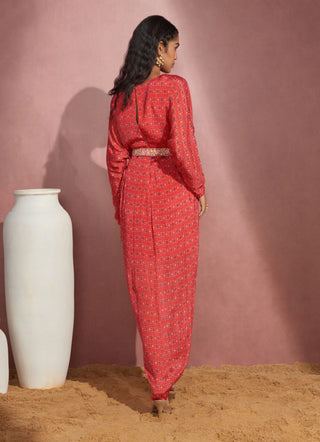 Aneesh Agarwaal-Red Printed Wrap Dress-INDIASPOPUP.COM