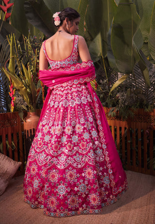 Aneesh Agarwaal-Magenta Pink Floral Lehenga Set-INDIASPOPUP.COM