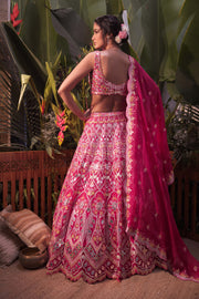 Aneesh Agarwaal-Rani Pink Floral Lehenga Set-INDIASPOPUP.COM