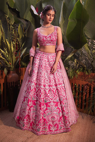 Aneesh Agarwaal-Rani Pink Silk Lehenga Set-INDIASPOPUP.COM
