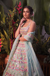 Aneesh Agarwaal-Turquoise Floral Lehenga Set-INDIASPOPUP.COM