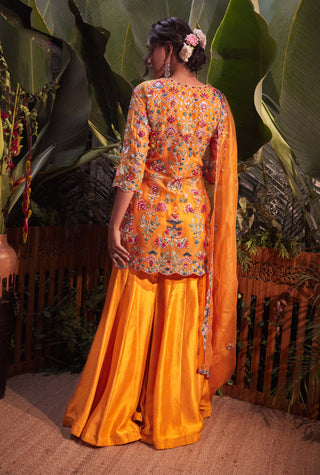 Aneesh Agarwaal-Mango Yellow Short Organza Jacket Sharara Set-INDIASPOPUP.COM