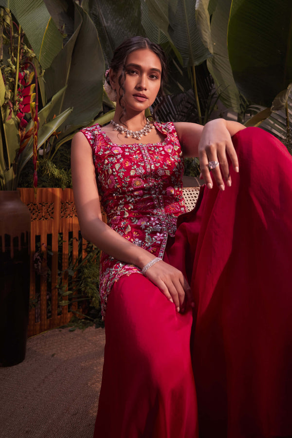Aneesh Agarwaal-Red Princess Kurta With Sharara-INDIASPOPUP.COM