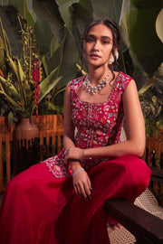 Aneesh Agarwaal-Red Princess Kurta With Sharara-INDIASPOPUP.COM