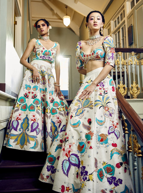 Aisha Rao | Ivory Embellished Lehenga Set With Blouse | INDIASPOPUP.COM