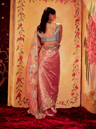 Aisha Rao-Pink Blue Saree Set-INDIASPOPUP.COM