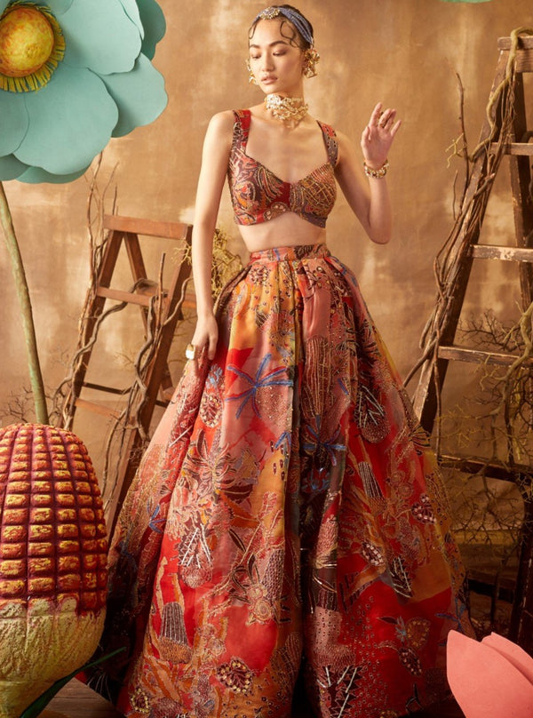 Aisha Rao-Fiery Red Lehenga Set With Dupatta-INDIASPOPUP.COM
