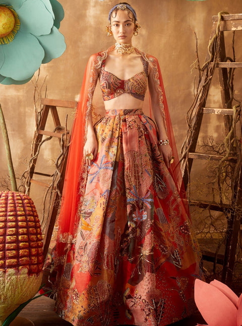 Aisha Rao-Fiery Red Lehenga Set With Dupatta-INDIASPOPUP.COM
