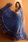 Dull Blue Linear Drop Tier Lehenga