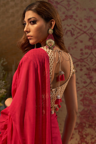 Rani Pink Belted Layered Saree