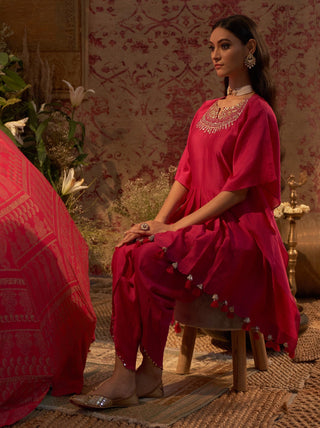 Rani Pink Embroidered Kaftan Set