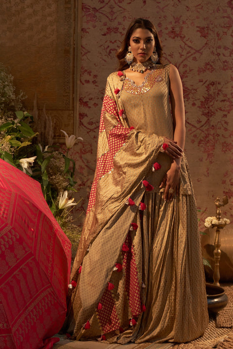 Gold Printed Lehenga Set
