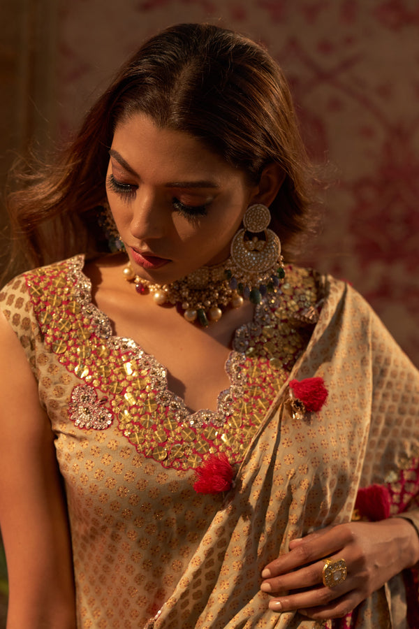 Gold Printed Lehenga Set