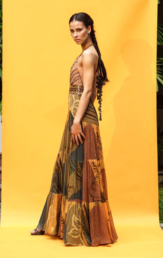 Nikita Mhaisalkar-Tropical Mustard Print Maxi-INDIASPOPUP.COM