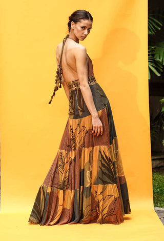 Nikita Mhaisalkar-Tropical Mustard Print Maxi-INDIASPOPUP.COM