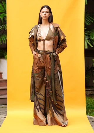 Nikita Mhaisalkar-Tropical Brown Broad Pant-INDIASPOPUP.COM