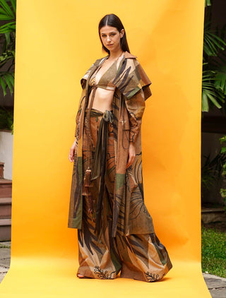 Nikita Mhaisalkar-Tropical Brown Broad Pant-INDIASPOPUP.COM