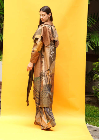 Nikita Mhaisalkar-Tropical Brown Broad Pant-INDIASPOPUP.COM