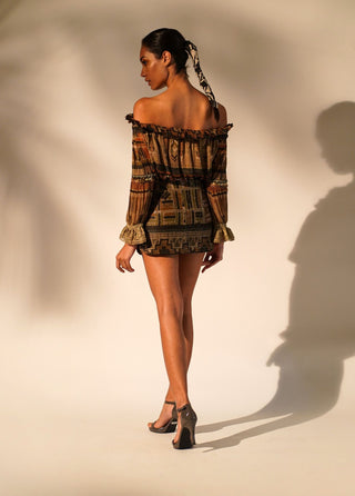 Nikita Mhaisalkar-Green Aztec Printed Short Skirt-INDIASPOPUP.COM