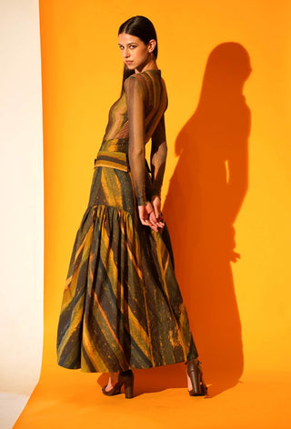 Nikita Mhaisalkar-Green Stripe Print Skirt-INDIASPOPUP.COM
