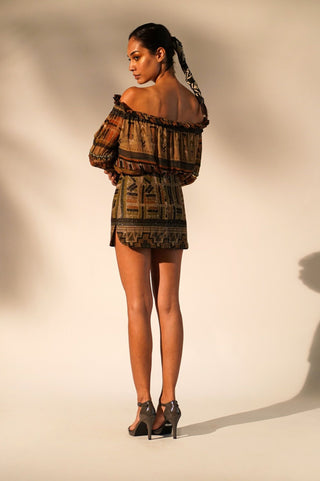Nikita Mhaisalkar-Green Aztec Printed Short Skirt-INDIASPOPUP.COM