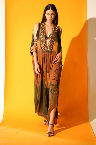 Nikita Mhaisalkar-Tropical Brown Kaftan-INDIASPOPUP.COM