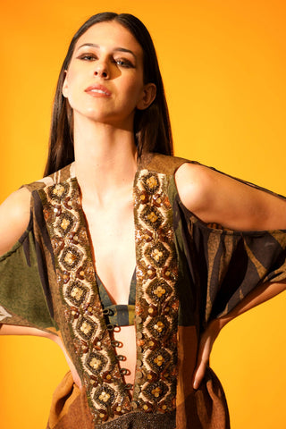 Nikita Mhaisalkar-Tropical Brown Kaftan-INDIASPOPUP.COM