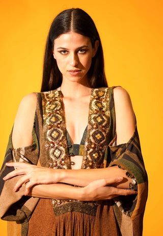 Nikita Mhaisalkar-Tropical Brown Kaftan-INDIASPOPUP.COM