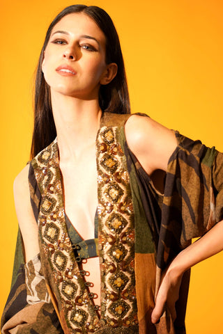 Nikita Mhaisalkar-Tropical Brown Kaftan-INDIASPOPUP.COM