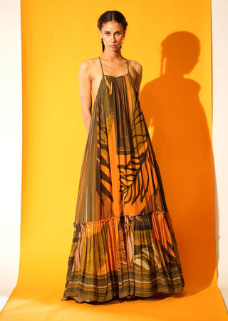 Nikita Mhaisalkar-Tropical Mustard Print Maxi-INDIASPOPUP.COM