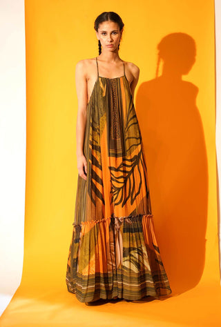 Nikita Mhaisalkar-Tropical Mustard Print Maxi-INDIASPOPUP.COM