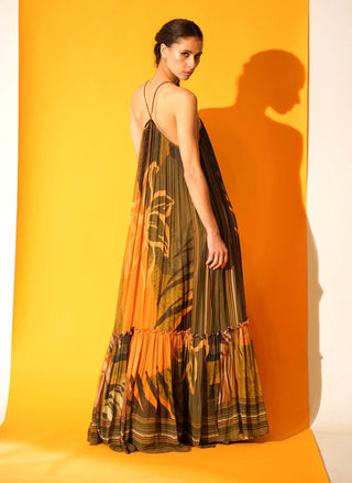 Nikita Mhaisalkar-Tropical Mustard Print Maxi-INDIASPOPUP.COM