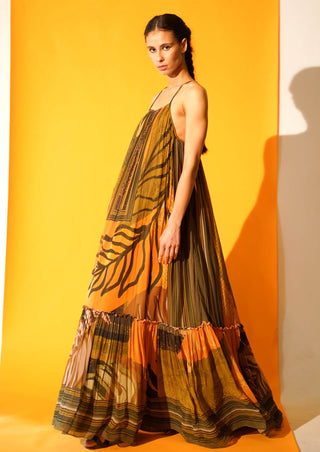 Nikita Mhaisalkar-Tropical Mustard Print Maxi-INDIASPOPUP.COM