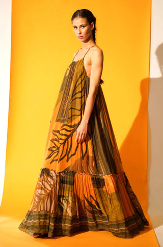 Nikita Mhaisalkar-Tropical Mustard Print Maxi-INDIASPOPUP.COM