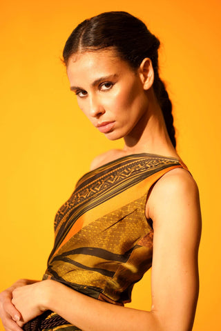Nikita Mhaisalkar-Tropical Mustard Print One Shoulder Dress-INDIASPOPUP.COM