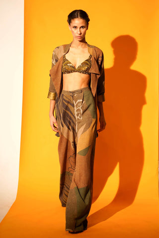 Nikita Mhaisalkar-Tropical Brown Print Jacket And Pant-INDIASPOPUP.COM