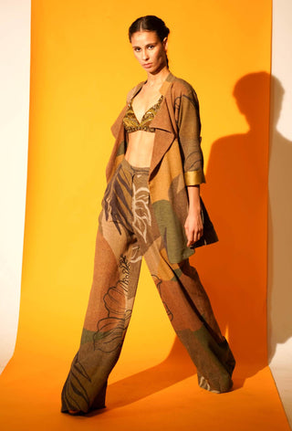 Nikita Mhaisalkar-Tropical Brown Print Jacket And Pant-INDIASPOPUP.COM