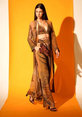 Nikita Mhaisalkar-Tropical Brown Print Jacket With Pant-INDIASPOPUP.COM