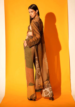 Nikita Mhaisalkar-Tropical Brown Print Jacket With Pant-INDIASPOPUP.COM