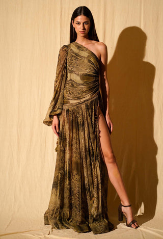 Nikita Mhaisalkar-Green Python Print Dress With High Slit-INDIASPOPUP.COM