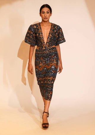 Nikita Mhaisalkar-Blue Aztec Print Dress-INDIASPOPUP.COM