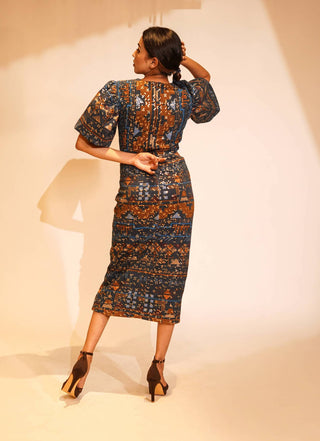 Nikita Mhaisalkar-Blue Aztec Print Dress-INDIASPOPUP.COM