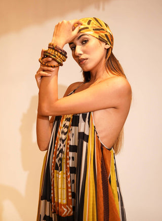 Nikita Mhaisalkar-White Black Aztec Print Maxi Dress-INDIASPOPUP.COM