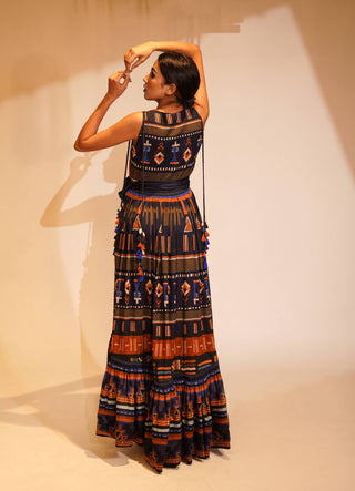 Nikita Mhaisalkar-Midnight Blue Aztec Print Maxi-INDIASPOPUP.COM