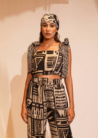 Nikita Mhaisalkar-White Black Aztec Printed Top-INDIASPOPUP.COM