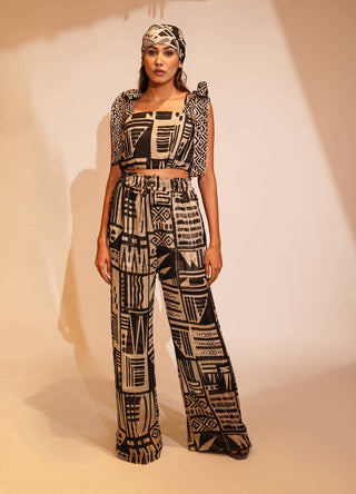 Nikita Mhaisalkar-White Black Aztec Printed Pants-INDIASPOPUP.COM